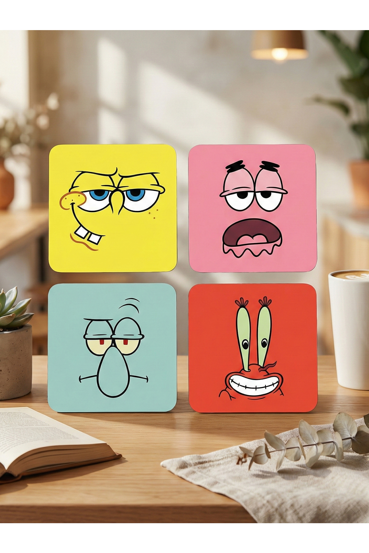 Sünger Bob 4'lü MDF Bardak Altlığı - Görsel 3