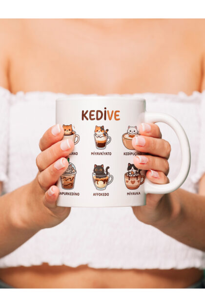 Kedive Tasarımlı Kupa – Kedi ve Kahve Severler İçin Eğlenceli Porselen Kupa